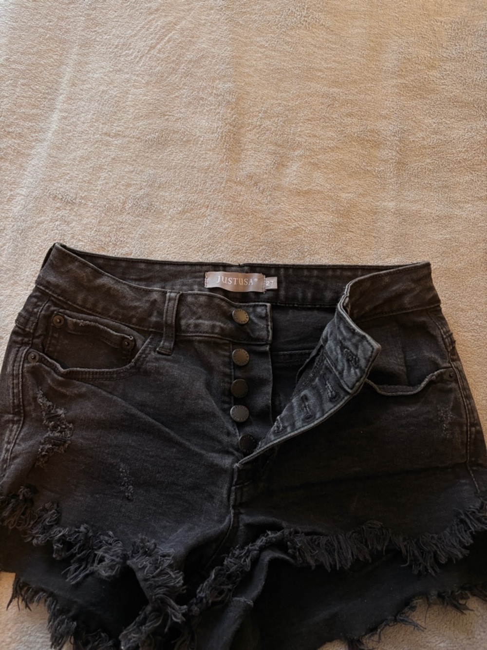 Just USA Black High-Rise Distressed Denim Shorts